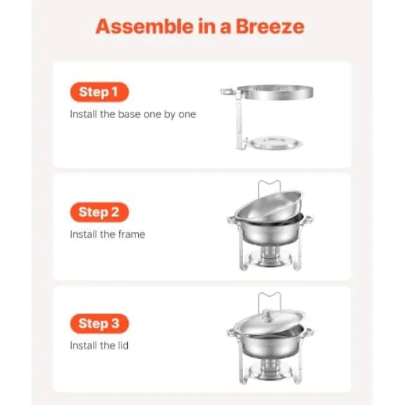 Chafing Dish Bufféset, 4-pack, 5 qt, rostfritt stål, silver, cateringvärmare