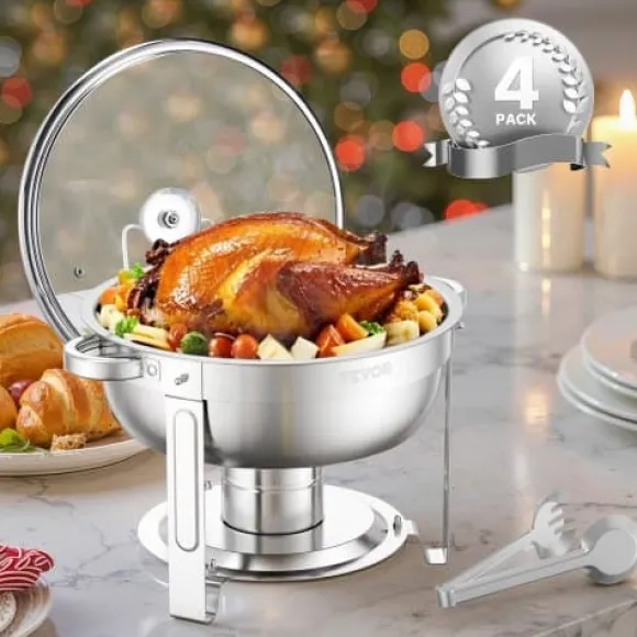 Chafing Dish Bufféset, 4-pack 5 Qt rostfritt stål, silver, serveringsvärmare