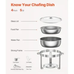 Chafing Dish Bufféset, 4-pack 5 Qt rostfritt stål, silver, serveringsvärmare