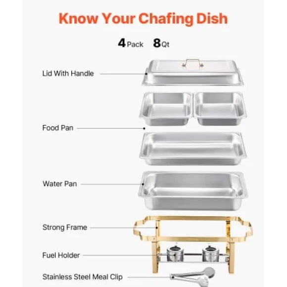 Chafing Dish Bufféset, 4-pack, Rostfritt stål, Guld