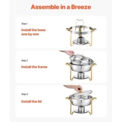 Chafing Dish Bufféset, 5 Qt 4-pack rostfritt stål, guld