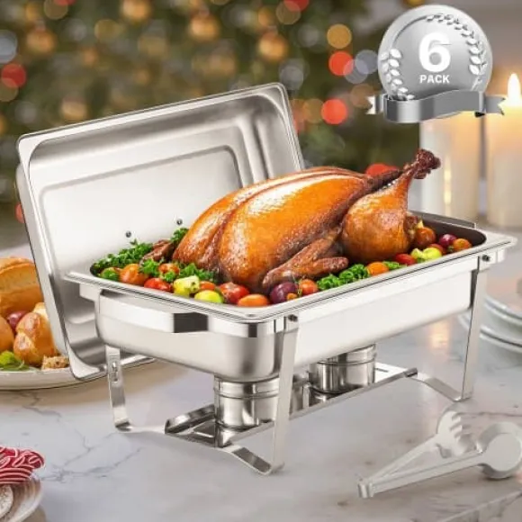 Chafing Dish Bufféset, 8 Qt 6-pack, Rostfritt Stål, Silver