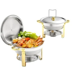 Chafing Dish Bufféset, 5QT-9QT kapacitet, rostfritt stålmaterial,Silver 5QT 2st