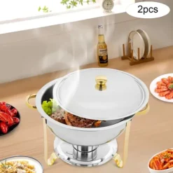 Chafing Dish bufféset, självserverande matvärmare 4,5 L, lila, rostfritt stål, spriteldad, för fester och bröllop