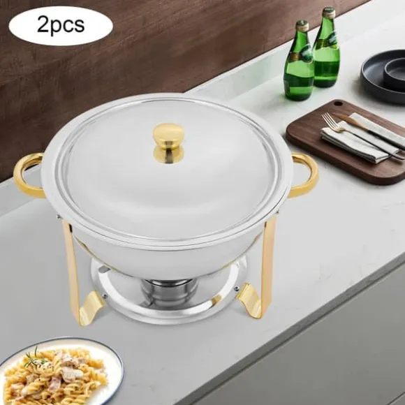 Chafing Dish bufféset, självserverande matvärmare 4,5 L, lila, rostfritt stål, spriteldad, för fester och bröllop