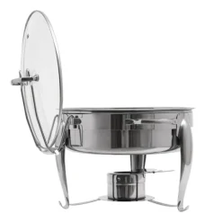 Chafing Dish Buffévärmare - Rund Alkoholdriven - 6 l - Glaslock - Rostfritt Stål - För Buffé & Fest