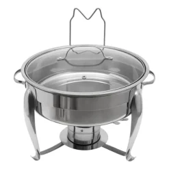 Chafing Dish Buffévärmare - Rund Alkoholdriven - 6 l - Glaslock - Rostfritt Stål - För Buffé & Fest