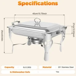 Chafing Dish buffévärmare, vit, 6/9 L, 3×3 L insatser, för storkök, catering & buffé