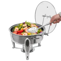 Chafing Dish, 6L kapacitet, rostfritt stål, glaslock, alkoholvärmare, idealisk för sammankomster