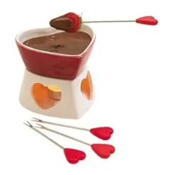 Chokladfondue-maskin - C Deco - Röd hjärta - 4 gafflar - Keramik - För vuxna