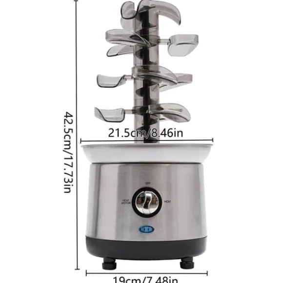 Chokladfontän - GTH-001E-2 - 4 Våningar - 430 Rostfritt Stål - Chokladsmältare 1,2 L - 150–190 W, 220–240 V 50 Hz