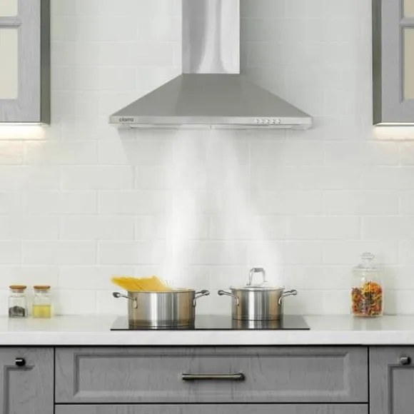 CIARRA dekorativ huva 60cm A++ 2st Kolfilter 370m³/h Återvinning eller evakuering 3 hastigheter INOX