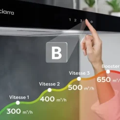 CIARRA Fläktkåpa 60 cm Wi-Fi ansluten Klass A+++ 650 m3/h 4 hastigheter Booster Pekskärm Köksfläkt rostfritt stål