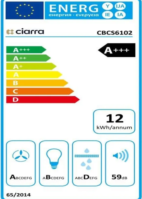 CIARRA Fläktkåpa 60 cm Wi-Fi ansluten Klass A+++ 650 m3/h 4 hastigheter Booster Pekskärm Köksfläkt rostfritt stål