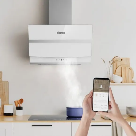 CIARRA Lutande huva 60 cm Wi-Fi ansluten Booster 4 hastigheter 650 m3/h Klass A+++ Huva Touchknapp Vit