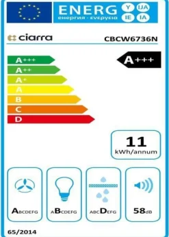 CIARRA Lutande huva 60 cm Wi-Fi ansluten Booster 4 hastigheter 650 m3/h Klass A+++ Huva Touchknapp Vit