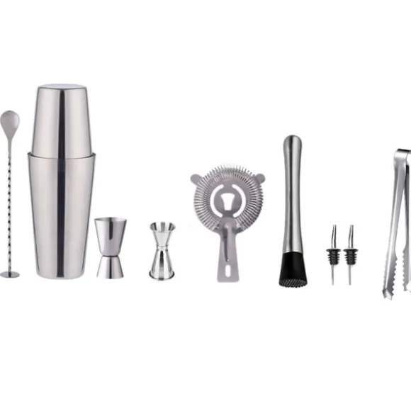 Cocktail set Dubbel shaker 750ml Rostfritt stål Silver 10 delar