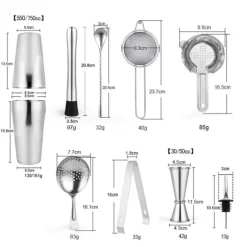 Cocktailset i rostfritt stål – 10-delars boston shaker kit