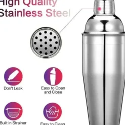 Cocktail Shaker Set, 5 delar professionell cocktail Shaker Kit, 750 ml rostfritt stål Cocktail Shaker Kit