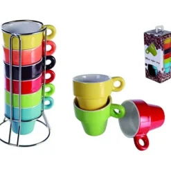 Coffert 6 Espresso-koppar - OUT OF THE BLUE - Keramik - Metallstöd - Varierade färger - Samtida design