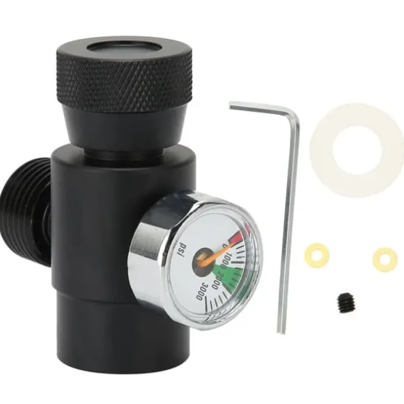 CO2-flaskpåfyllningsadapterkontakt CGA320 // TR21-4 ASA 3000psi tryckmätare svart