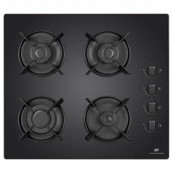 CONTINENTAL EDISON bord med 4 brännare - Gas - Svart glas