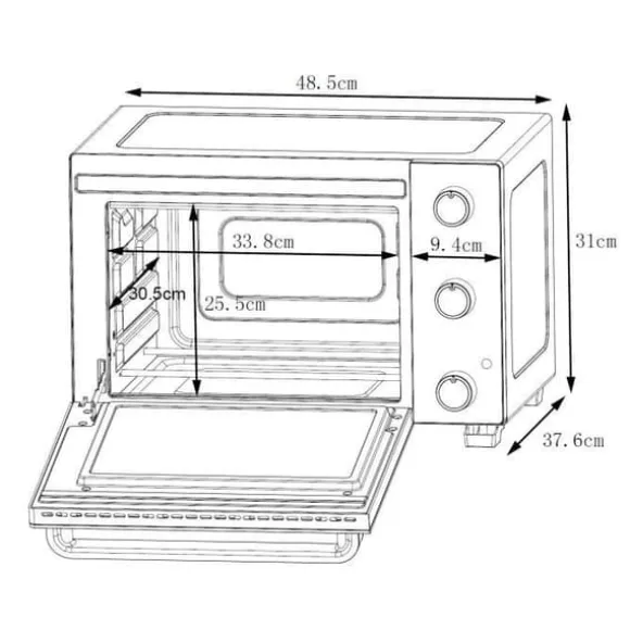 CONTINENTAL EDISON CEMF28B2 - Elektrisk miniugn 28L svart - 1500W - Rotisserie, Naturlig konvektion