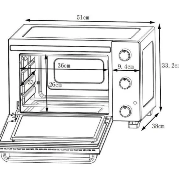 CONTINENTAL EDISON CEMF35B4 - Elektrisk miniugn 35L svart - 1500W - Rotisserie, Naturlig konvektion