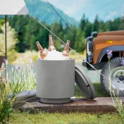 Cool Bar sidobord med avtagbar topp, 10 L dryckeskylare, bistrobord för fest/camping, ljusgrå