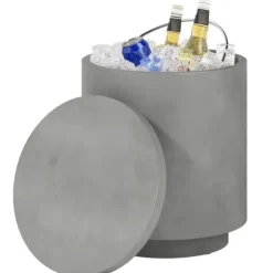 Cool Bar sidobord med avtagbar topp, 10 L dryckeskylare, bistrobord för fest/camping, ljusgrå