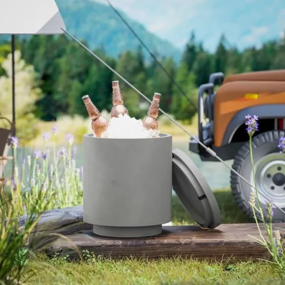 Cool Bar sidobord med avtagbar topp, 10 L dryckeskylare, bistrobord för fest/camping, ljusgrå