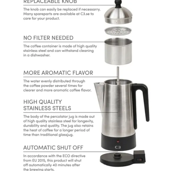 C3 Perkolator Design Svart stål 6kp