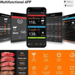 0-380°C smart Bluetooth matlagningstermometer med 2 sonder, grilltermometer med app-kontroll, avtagbar design