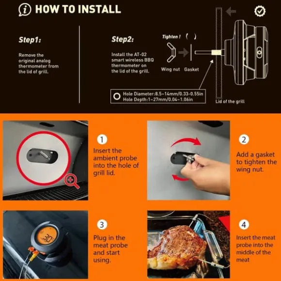0-380°C smart Bluetooth matlagningstermometer med 2 sonder, grilltermometer med app-kontroll, avtagbar design