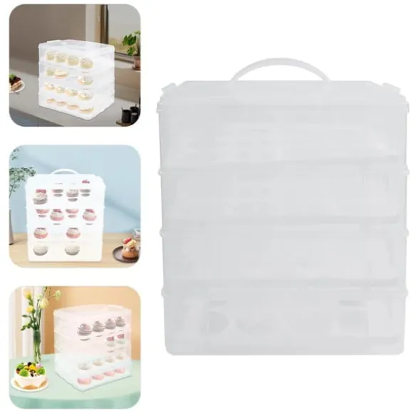 Cupcake/Muffins-låda - Transportlåda 4 våningar - Med handtag - Stapelbar - Bärbar - Svart