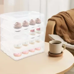Cupcake/Muffins-låda - Transportlåda 4 våningar - Med handtag - Stapelbar - Bärbar - Svart
