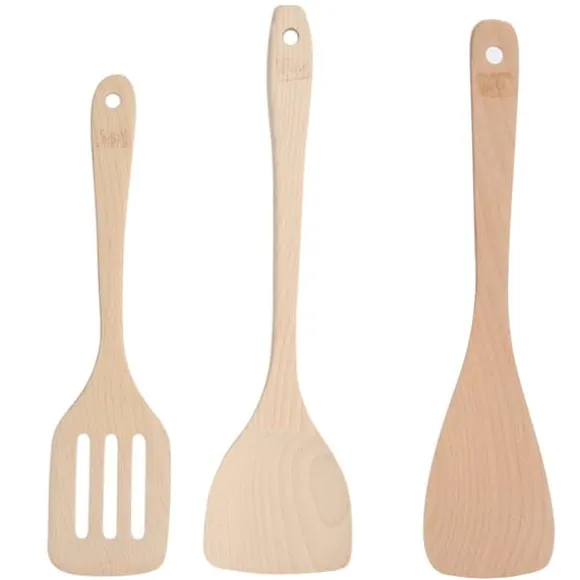 3-delars set omålade träspatel köksredskap matlagningsverktyg för non-stick pannor