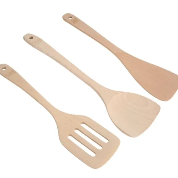 3-delars set omålade träspatel köksredskap matlagningsverktyg för non-stick pannor