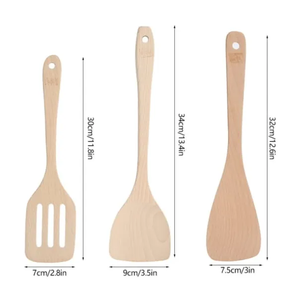 3-delars set omålade träspatel köksredskap matlagningsverktyg för non-stick pannor