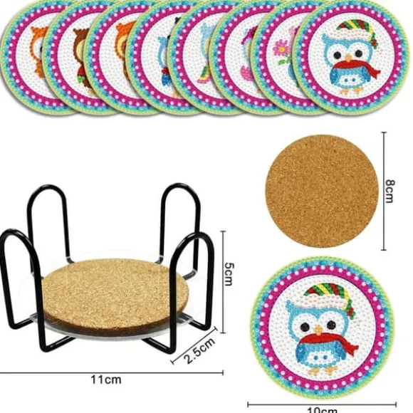 Diamantbroderi - Glasunderlägg Glasunderlägg 8 st - Ugglor
