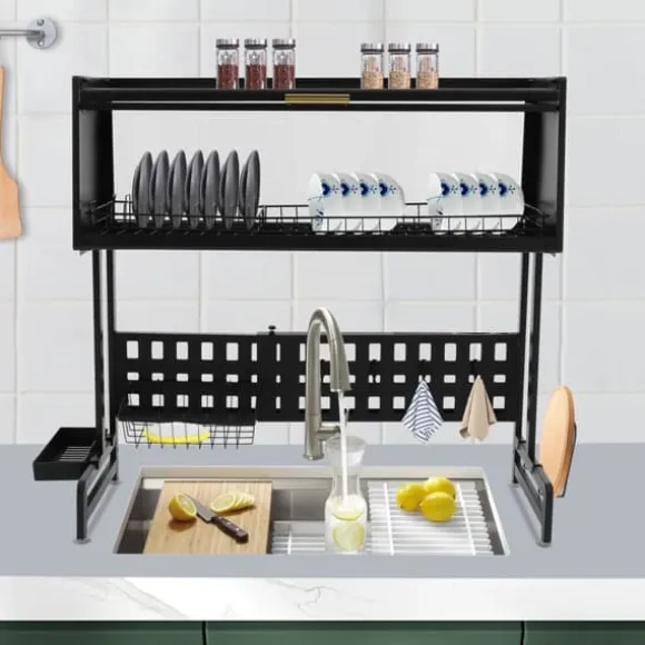 Diskställ - Över diskbänk torkställ - Utdragbar - Rosttålig - Mått 84,5×28×31 cm - Max belastning 100 kg - Kolstål och PP - Svart