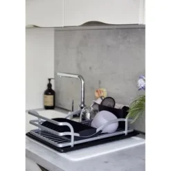 Diskställ - WENKO - Aluminium rostfritt - Avtagbar behållare - Svart - Matt silver