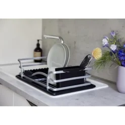 Diskställ - WENKO - Aluminium rostfritt - Avtagbar behållare - Svart - Matt silver