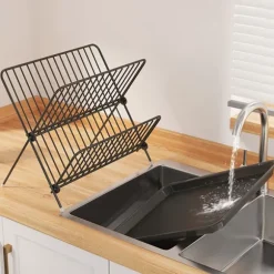 Diskställ 32 x 21 x 26,5 cm – svart metall med två våningar