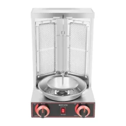 Döner Kebab/Shawarma Grill - Vertikal Gasgrill - Automatisk Rotation - 2 Brännare - Vredkontroll - Kommersiell - Silver