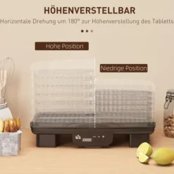 Dörrautomat 550 W, 40–70°C, 6 höjdjusterbara brickor, 48 h timer, svart