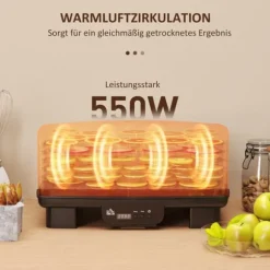 Dörrautomat 550 W, 40–70°C, 6 höjdjusterbara brickor, 48 h timer, svart