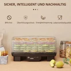 Dörrautomat 550 W, 40–70°C, 6 höjdjusterbara brickor, 48 h timer, svart