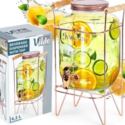 Dryckesburk med kran och guldfärgat stativ 4,2 l