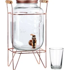 Dryckesburk med kran och guldfärgat stativ 4,2 l + 12 glas 200 ml